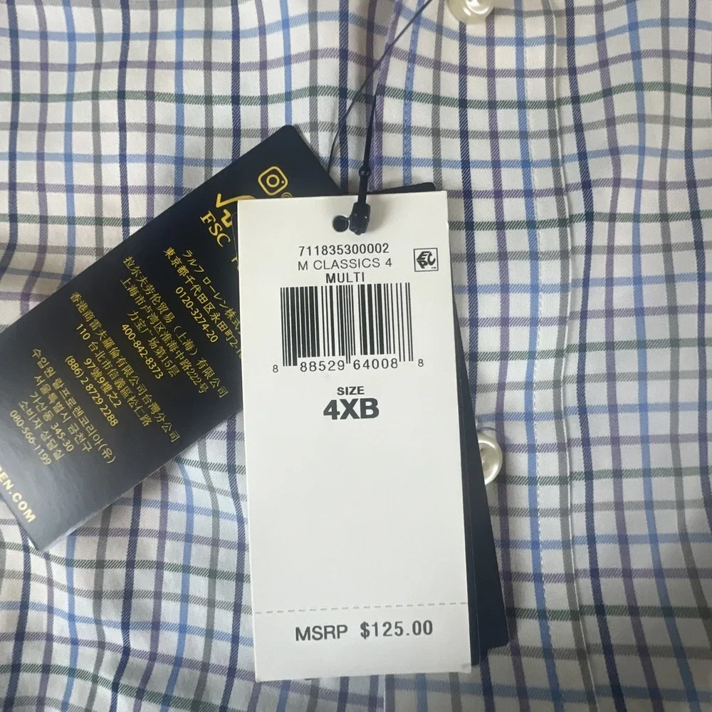 NWT Polo Ralph Lauren WHT/BLU/PURP CHK PERFORMANCE OXFORD Stretch Shirt 4XB Pony